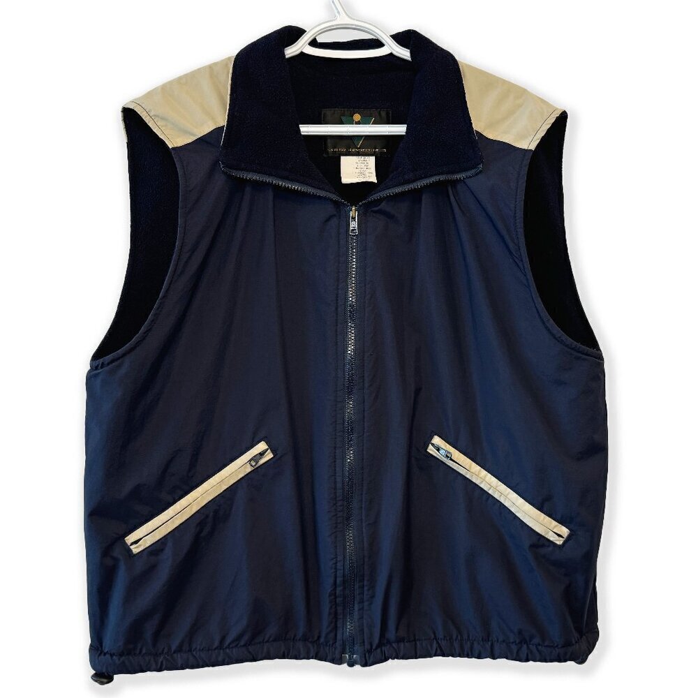 Vintage 90s Trium Women's Outdoor Vest Montreal-Made Blue Zip-Up Contrast Trim